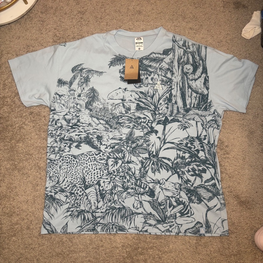 Nike ACG Dri-FIT Jungle Print T-Shirt XXL Blue Loose Fit HJ0882-440 NWT Mens